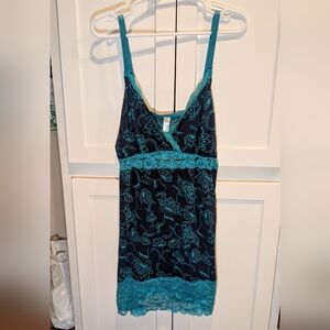 Delta Burke Floral Lace Chemise in Black and Teal